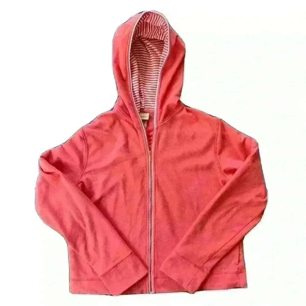 Womens LL Bean Hooded Jacket Sz Medium Full Zip Pink